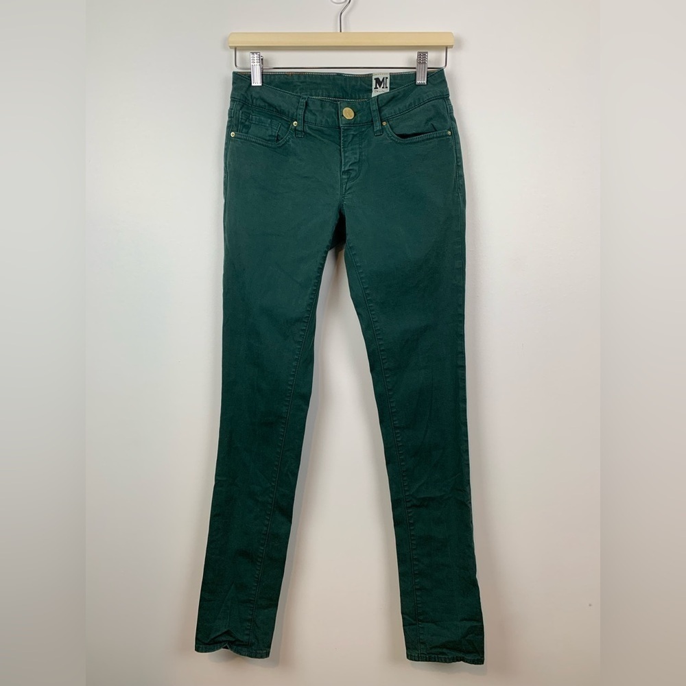 M Missoni Denim Jeans Green Low Rise Skinny Size 26 Designer Italy Cotton Blend